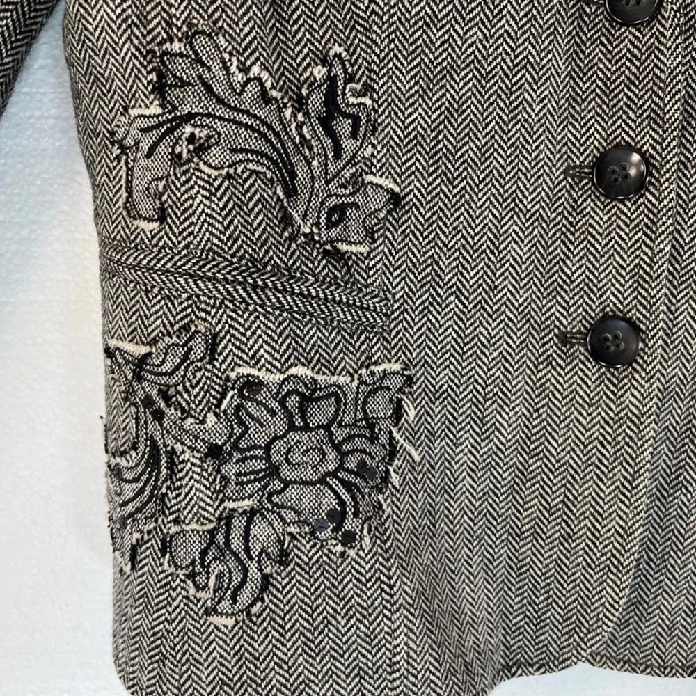 Gerry Weber Womens Herringbone Tweed Blazer Size 8‎ Embroidered Detail